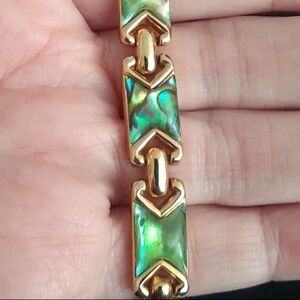 Vintage Gold Tone Abalone Link Bracelet 7"